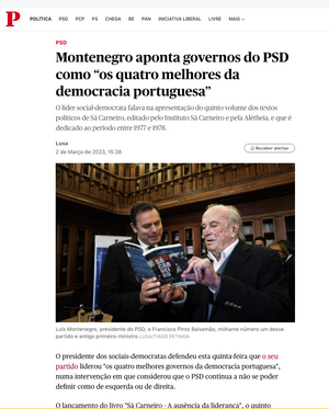 Francisco Pinto Balsemão e Luís Montenegro na apresentação de "Sá Carneiro: a ausência da liderança"