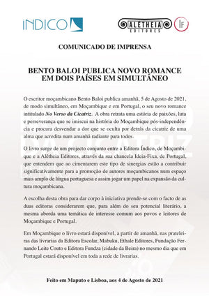 Bento Baloi publica romance em simultâneo em Lisboa e Maputo